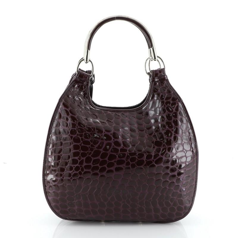 Black Christian Dior 61 Shoulder Bag Crocodile Embossed Patent Medium 