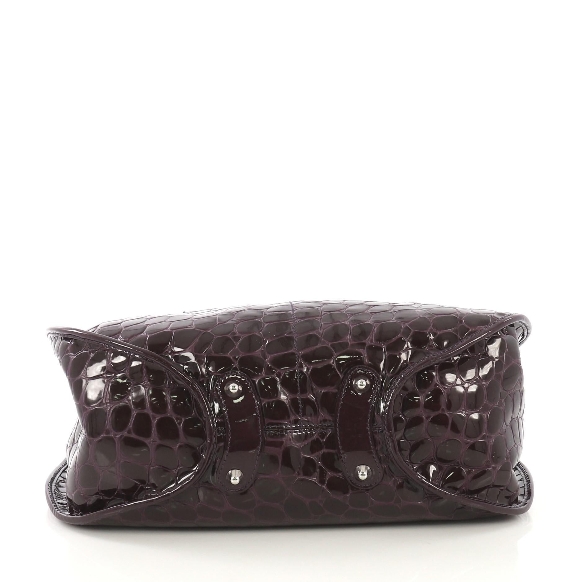 Black Christian Dior 61 Shoulder Bag Crocodile Embossed Patent Medium