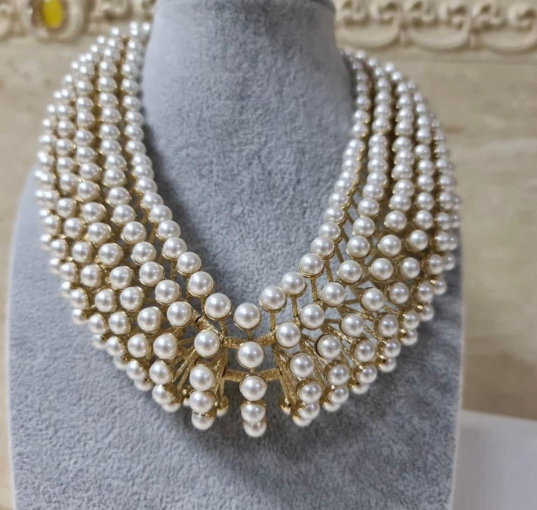 CHRISTIAN DIOR 7 Strand Pearl Choker Necklace For Sale at 1stDibs