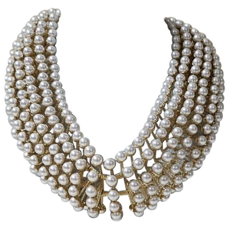 CHRISTIAN DIOR 7 Strand Pearl Choker Necklace For Sale at 1stDibs