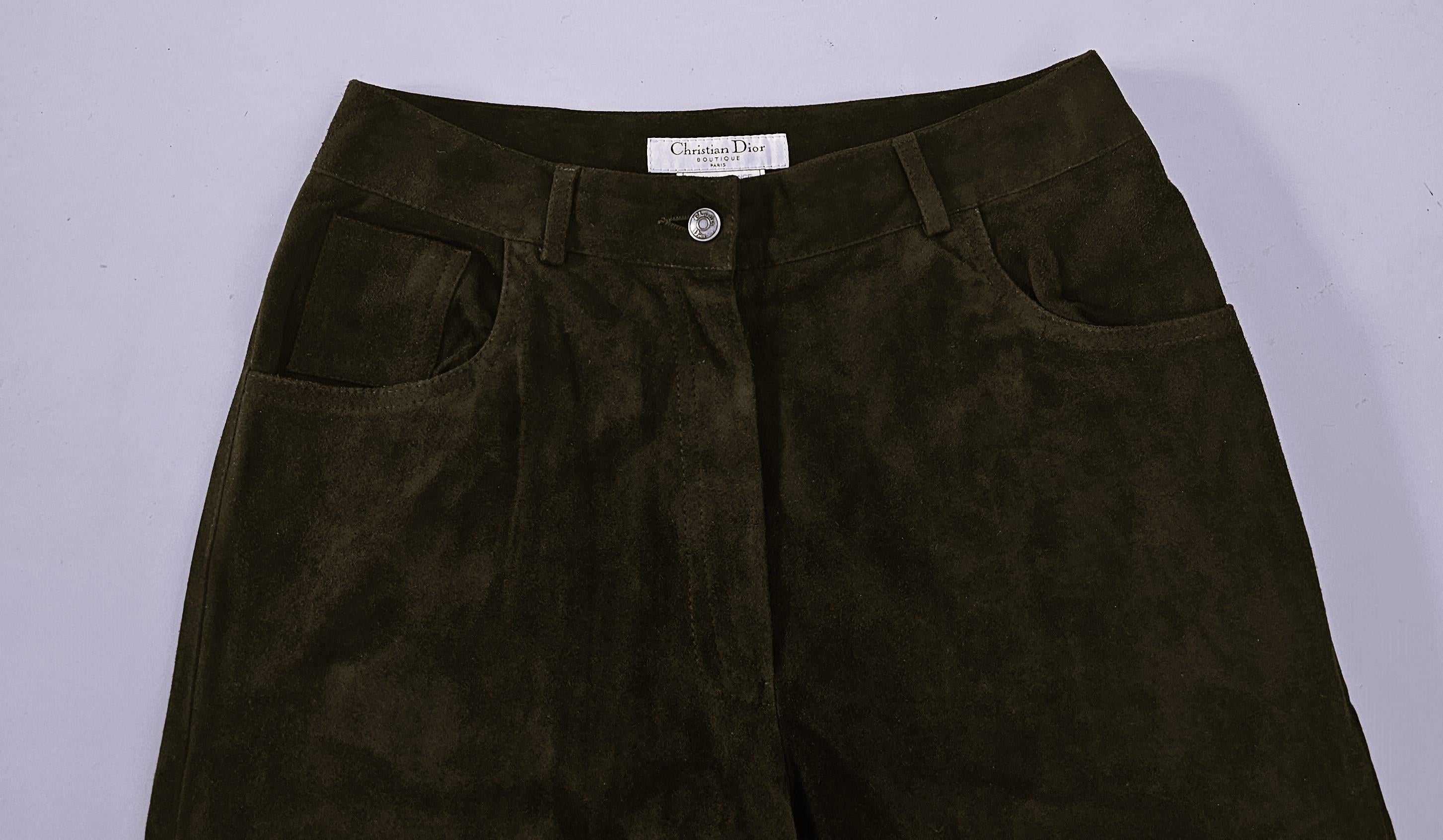 Christian Dior 90s Straight Suede Darkbrown Pants en Bueno estado para la venta en 'S-HERTOGENBOSCH, NL