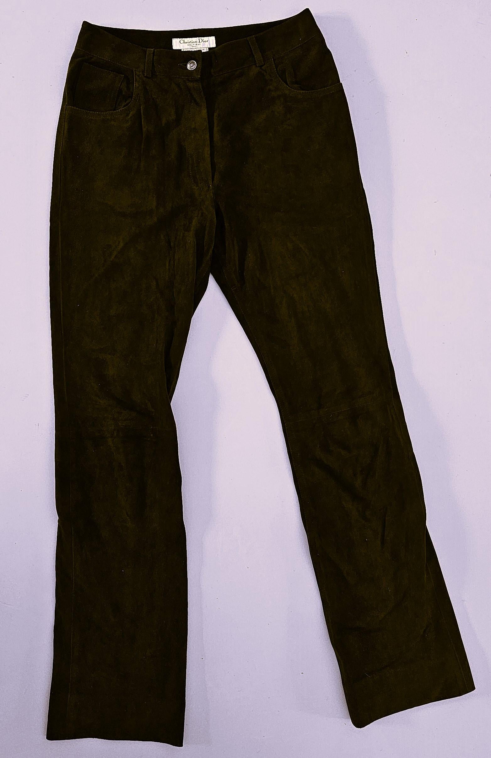 De las mujeres Christian Dior 90s Straight Suede Darkbrown Pants en venta