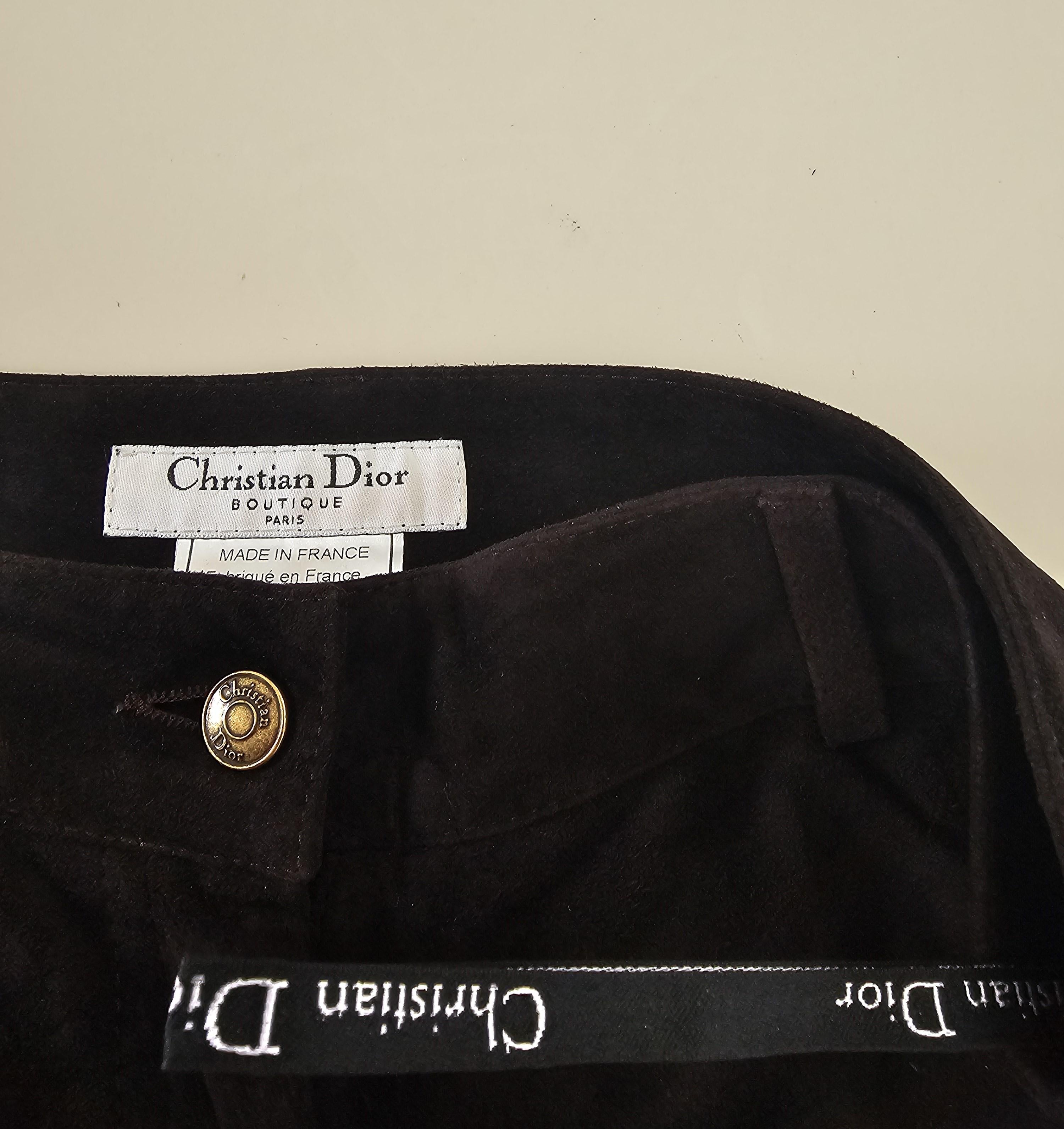 Christian Dior 90s Straight Suede Darkbrown Pants en venta 3