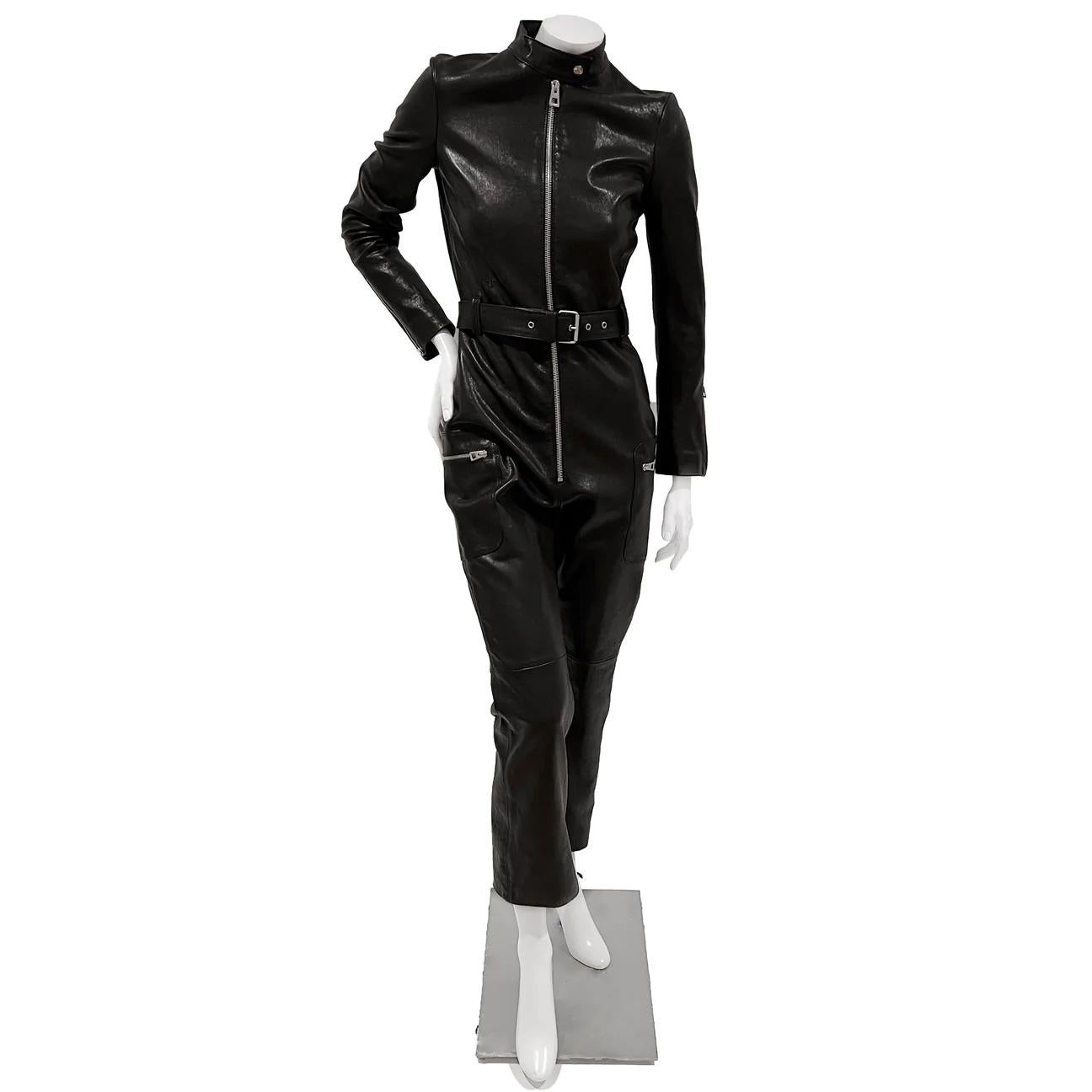 Christian Dior 9K$ New Black Leather Jumpsuit 36 FR For Sale 3