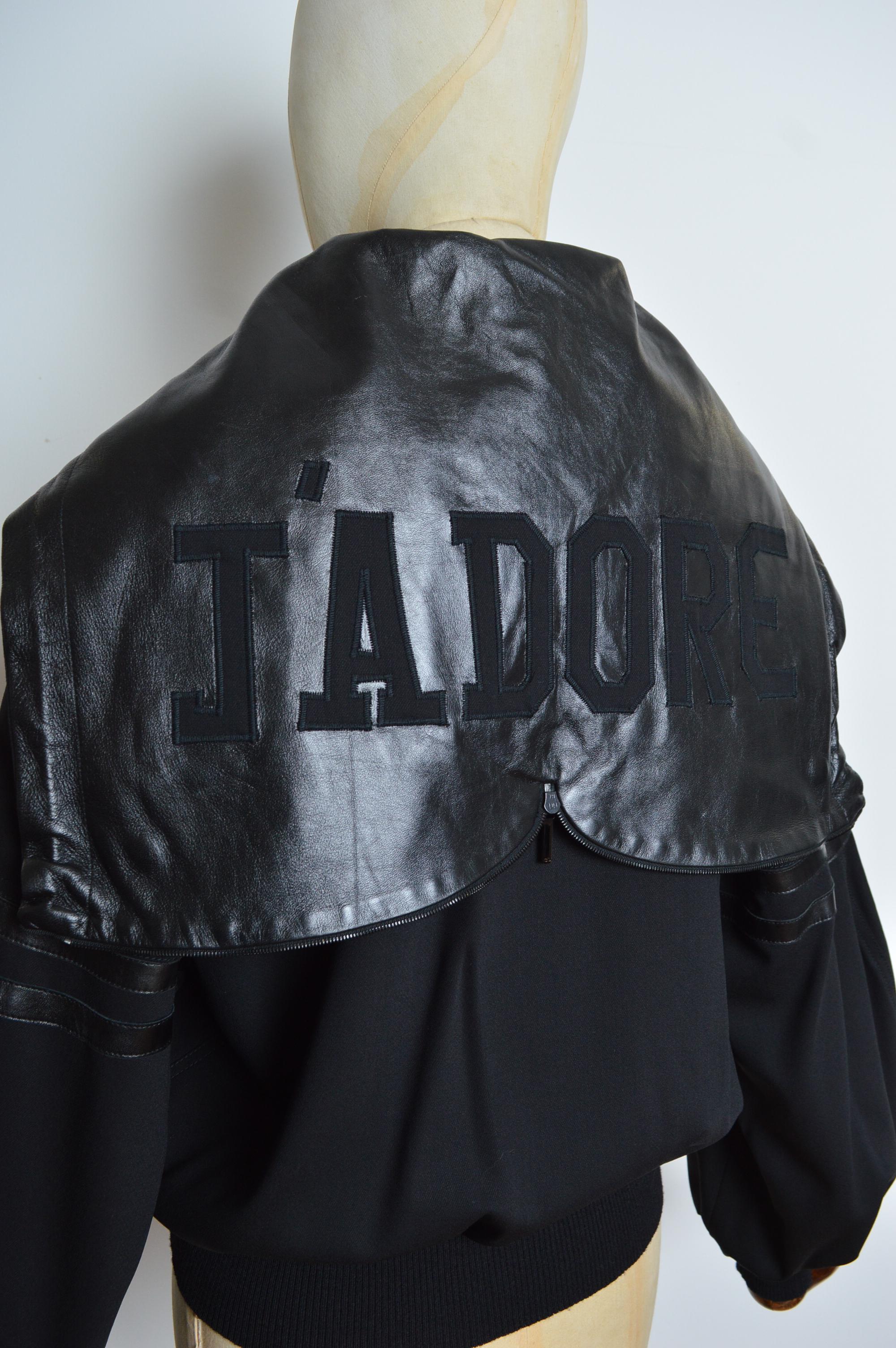 Christian Dior A/W 2002 John Galliano Black leather Varsity JADORE Bomber Jacket For Sale 6
