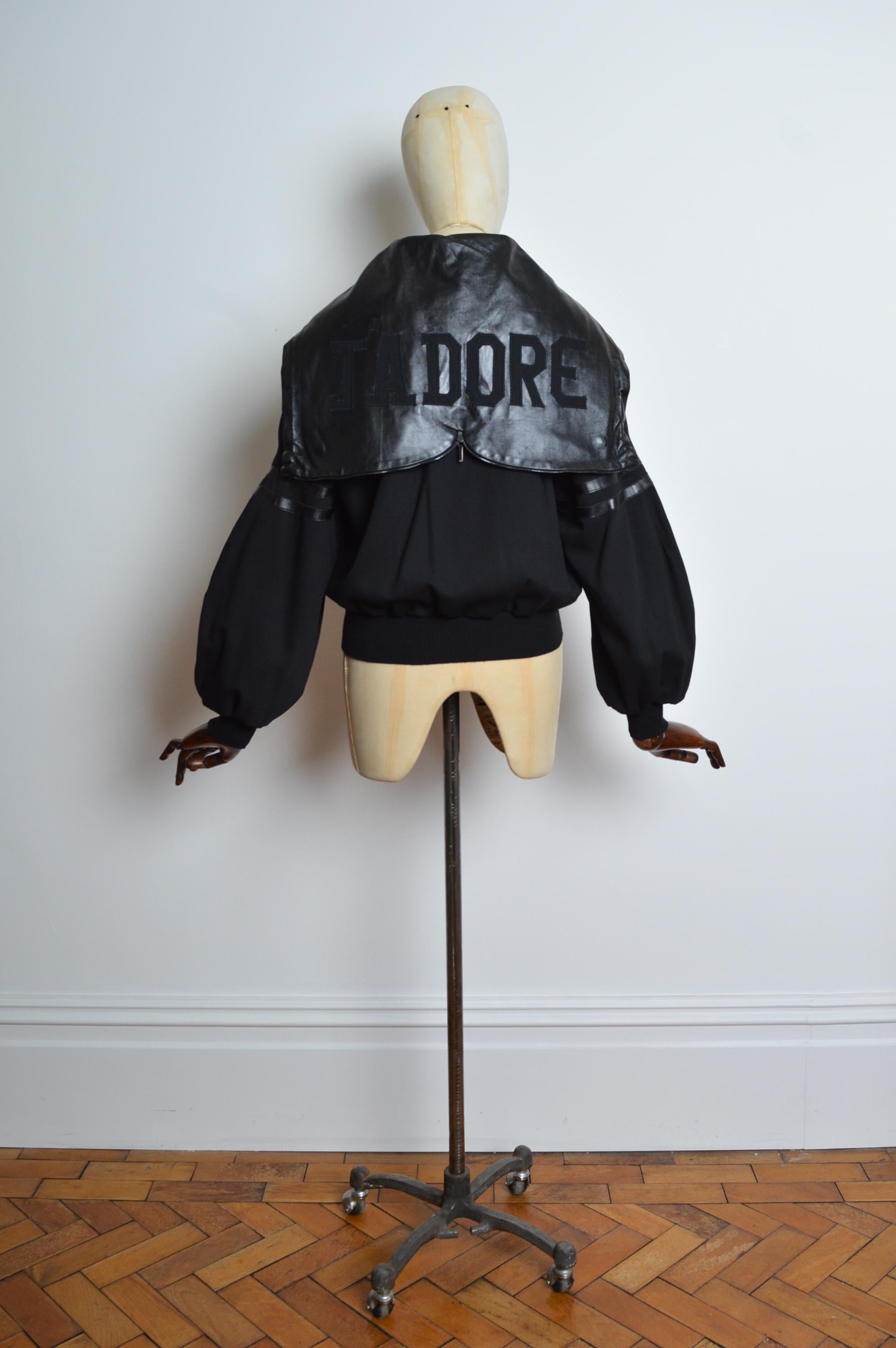 Christian Dior A/W 2002 John Galliano Black leather Varsity JADORE Bomber Jacket For Sale 9