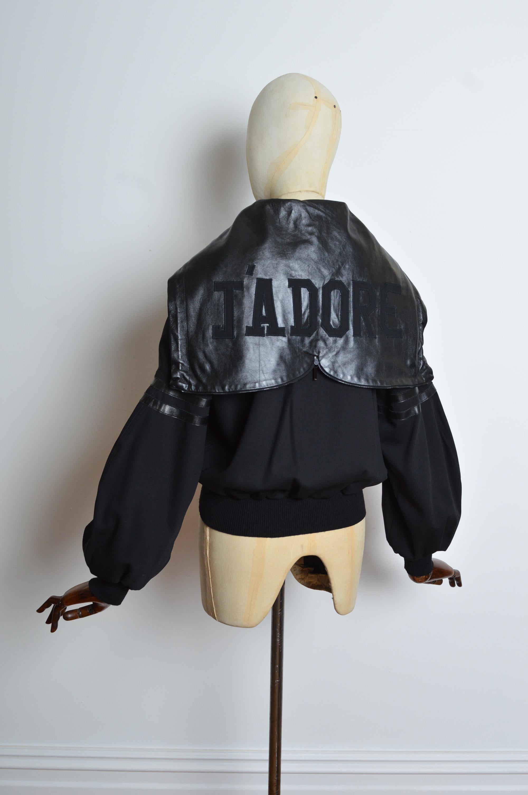 Christian Dior A/W 2002 John Galliano Black leather Varsity JADORE Bomber Jacket For Sale 10