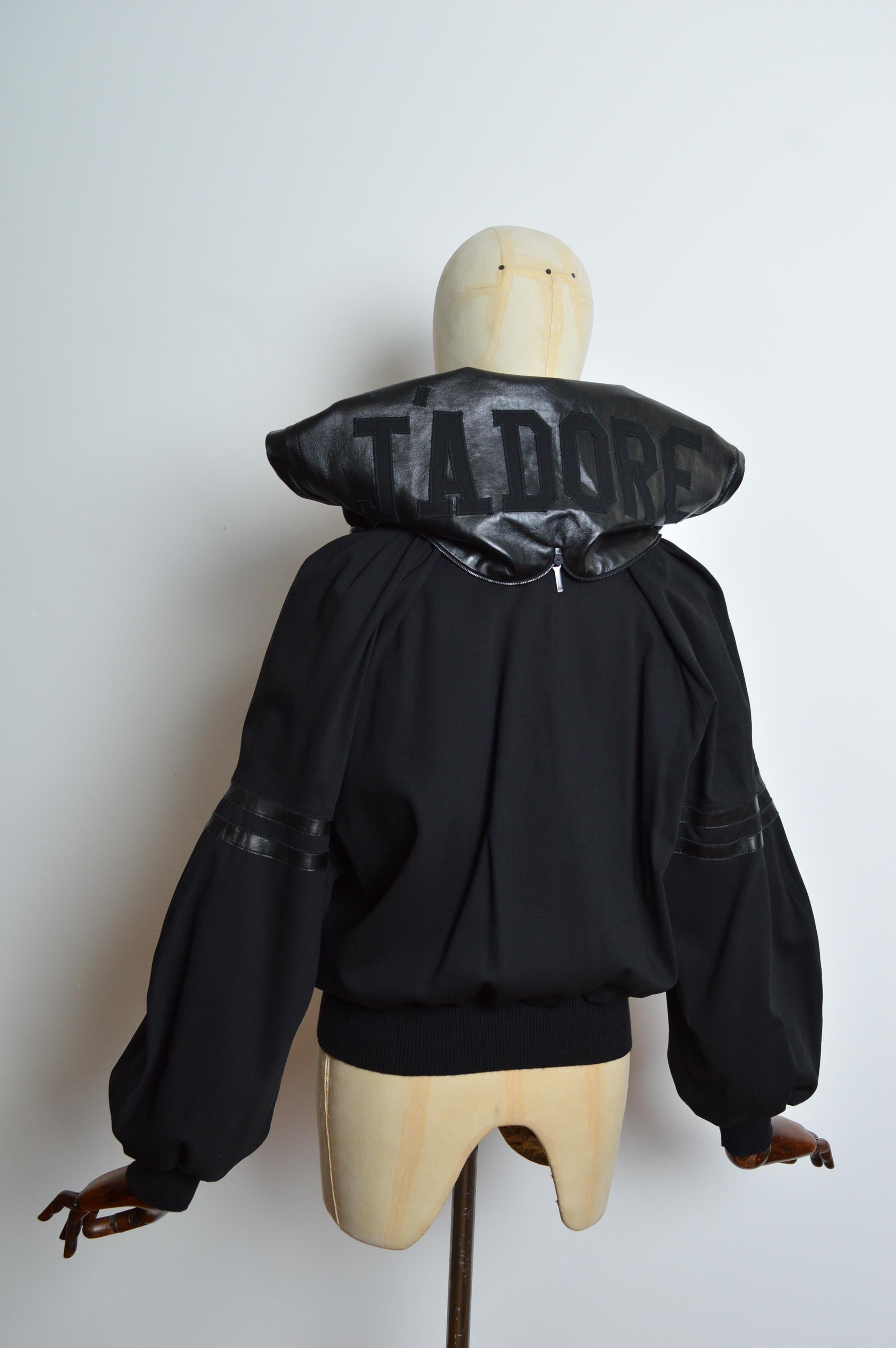 Christian Dior A/W 2002 John Galliano Black leather Varsity JADORE Bomber Jacket For Sale 14