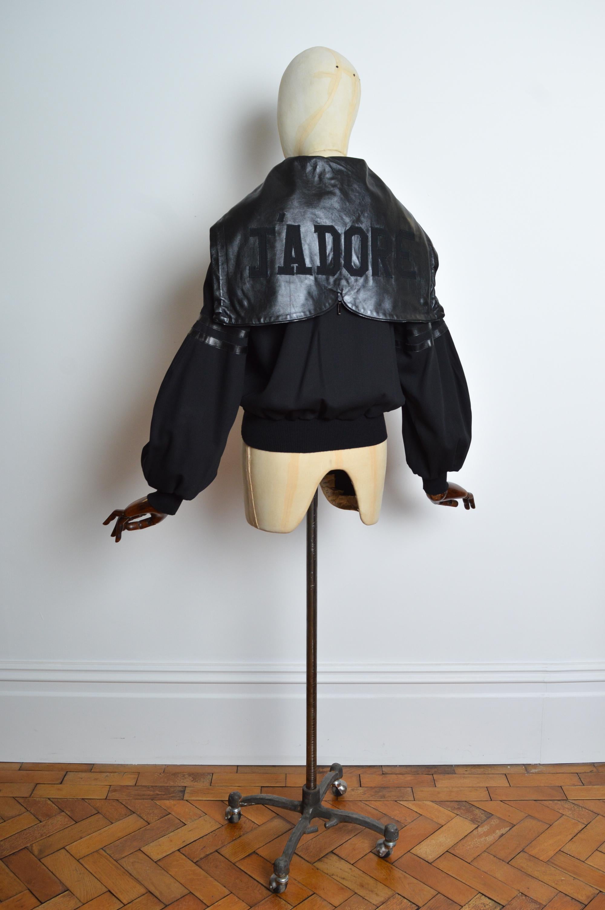 Women's Christian Dior A/W 2002 John Galliano Black leather Varsity JADORE Bomber Jacket For Sale