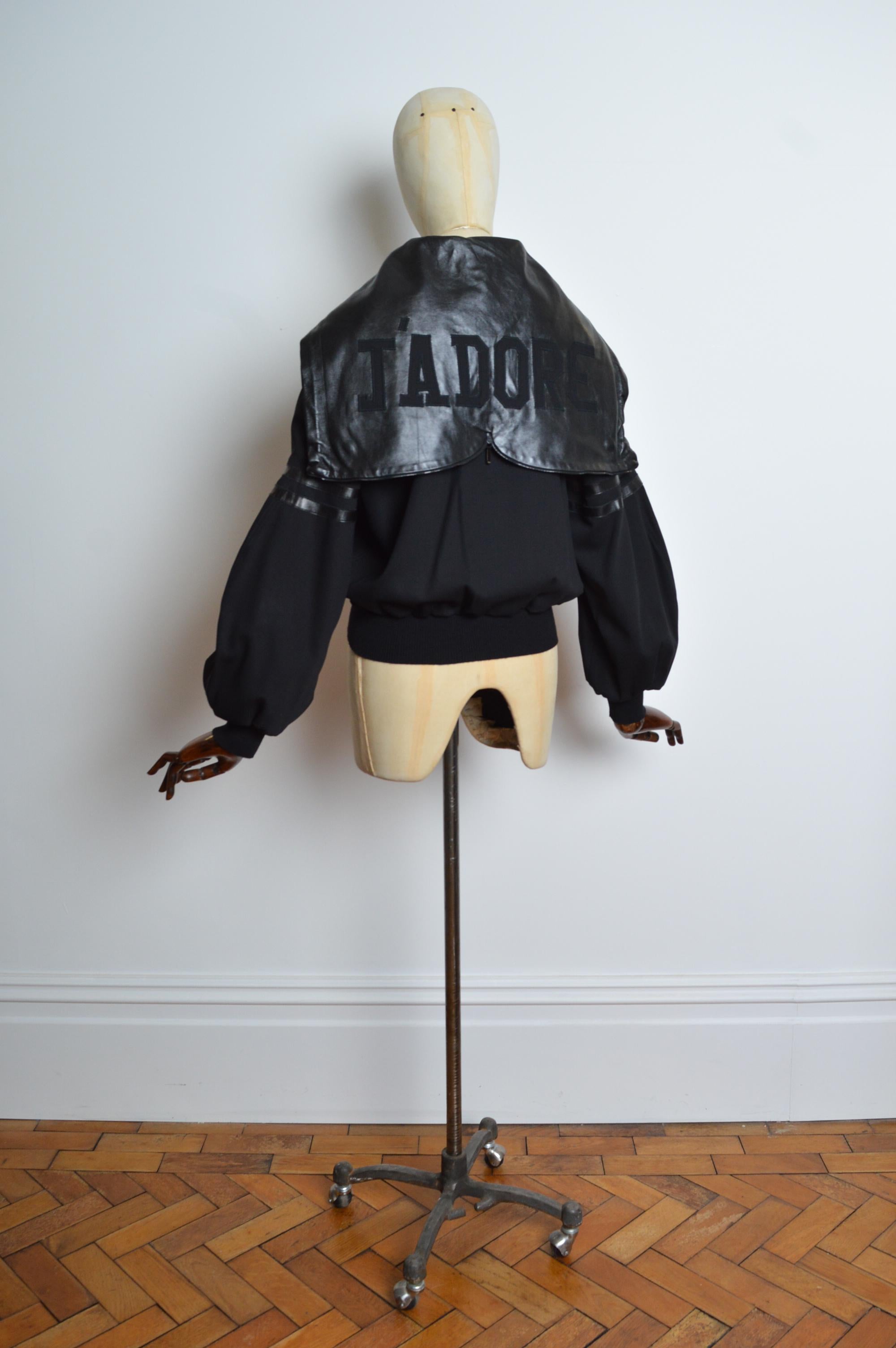 Christian Dior A/W 2002 John Galliano Black leather Varsity JADORE Bomber Jacket For Sale 3