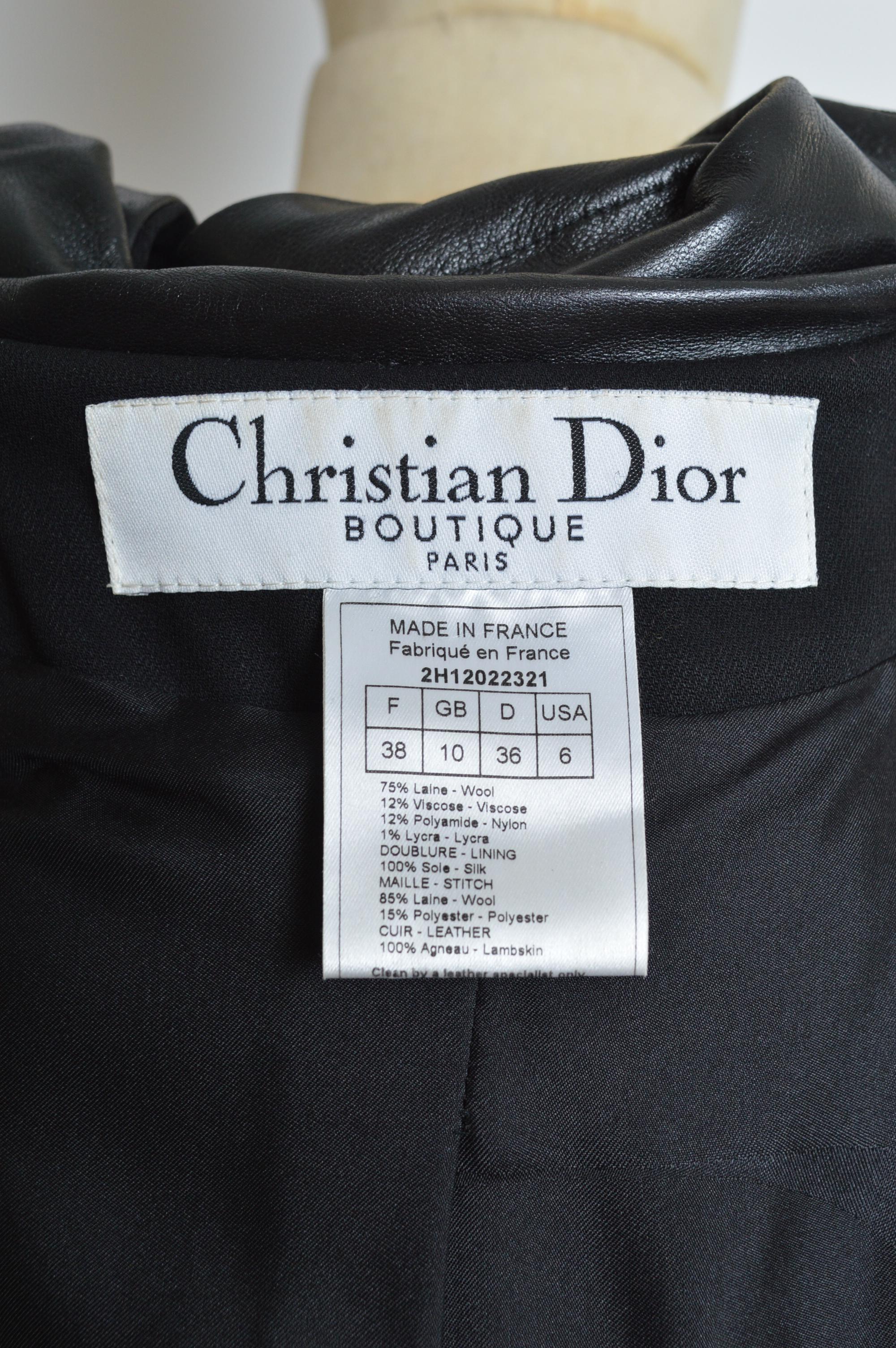 Christian Dior A/W 2002 John Galliano Black leather Varsity JADORE Bomber Jacket For Sale 4