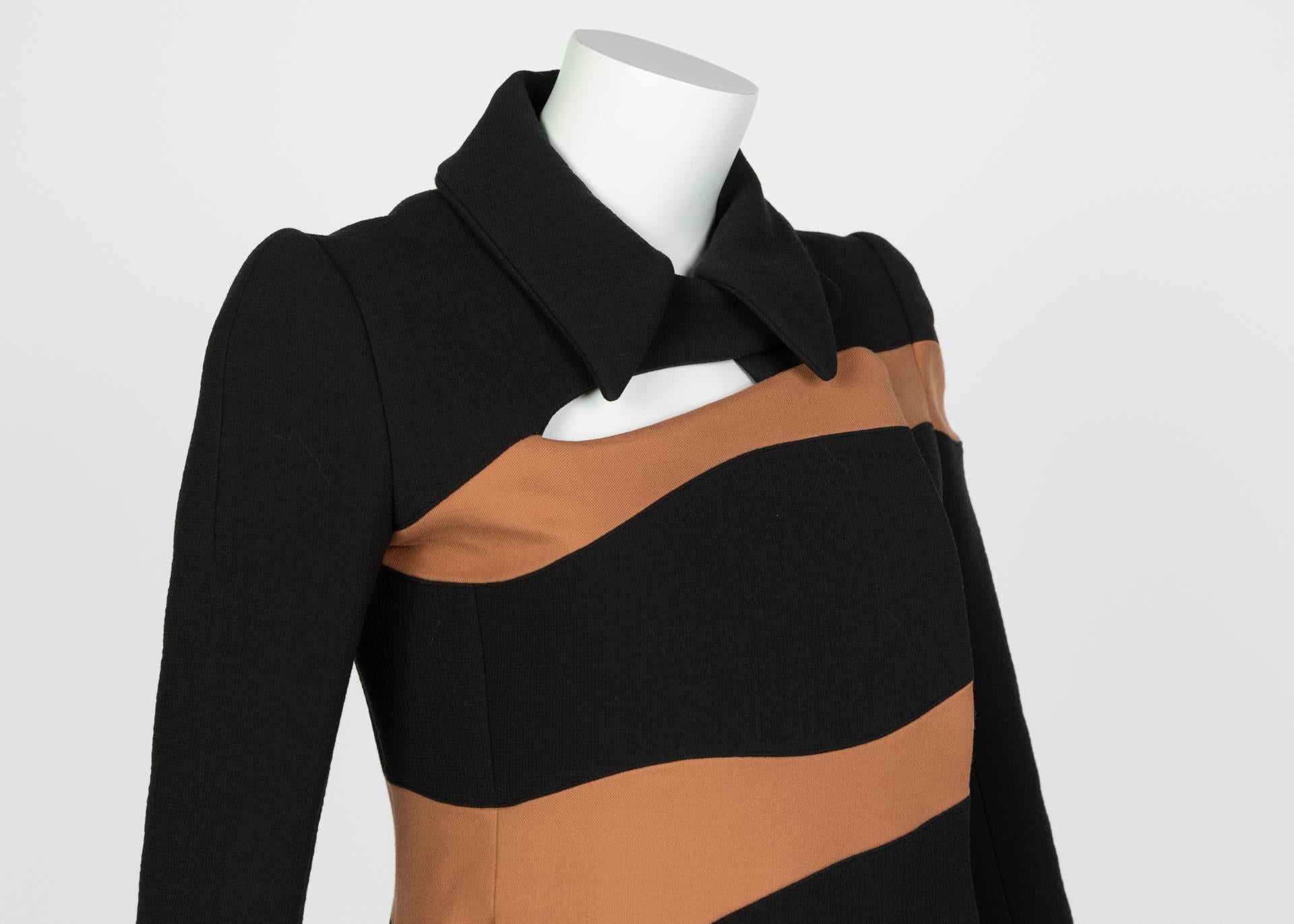 Black Christian Dior Abstract Stripe Coat Dress Runway Fall, 2015