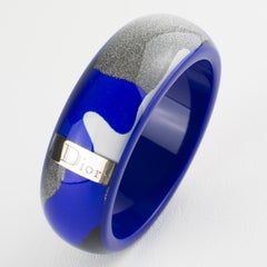 Christian Dior Acrylic Resin Bracelet Bangle Cobalt Blue and Glitter Pattern