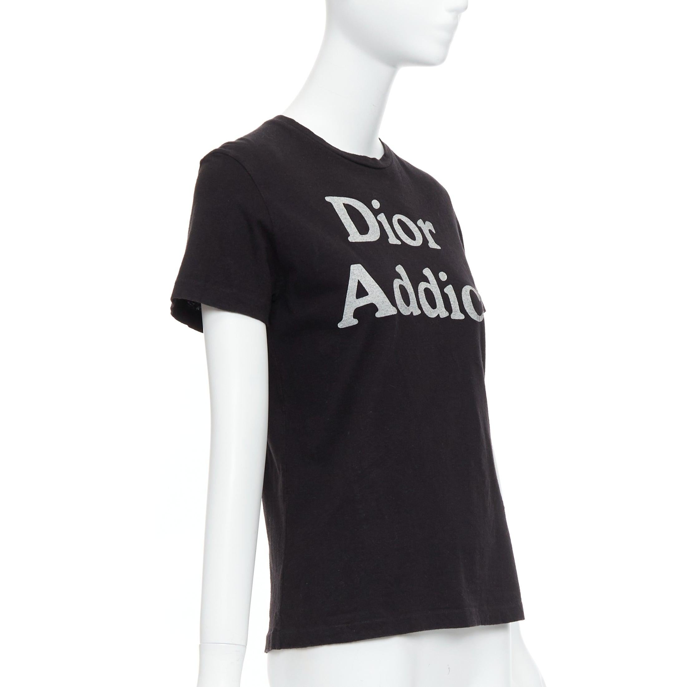 Black CHRISTIAN DIOR Addict black cotton linen grey speckle logo print tshirt XS For Sale