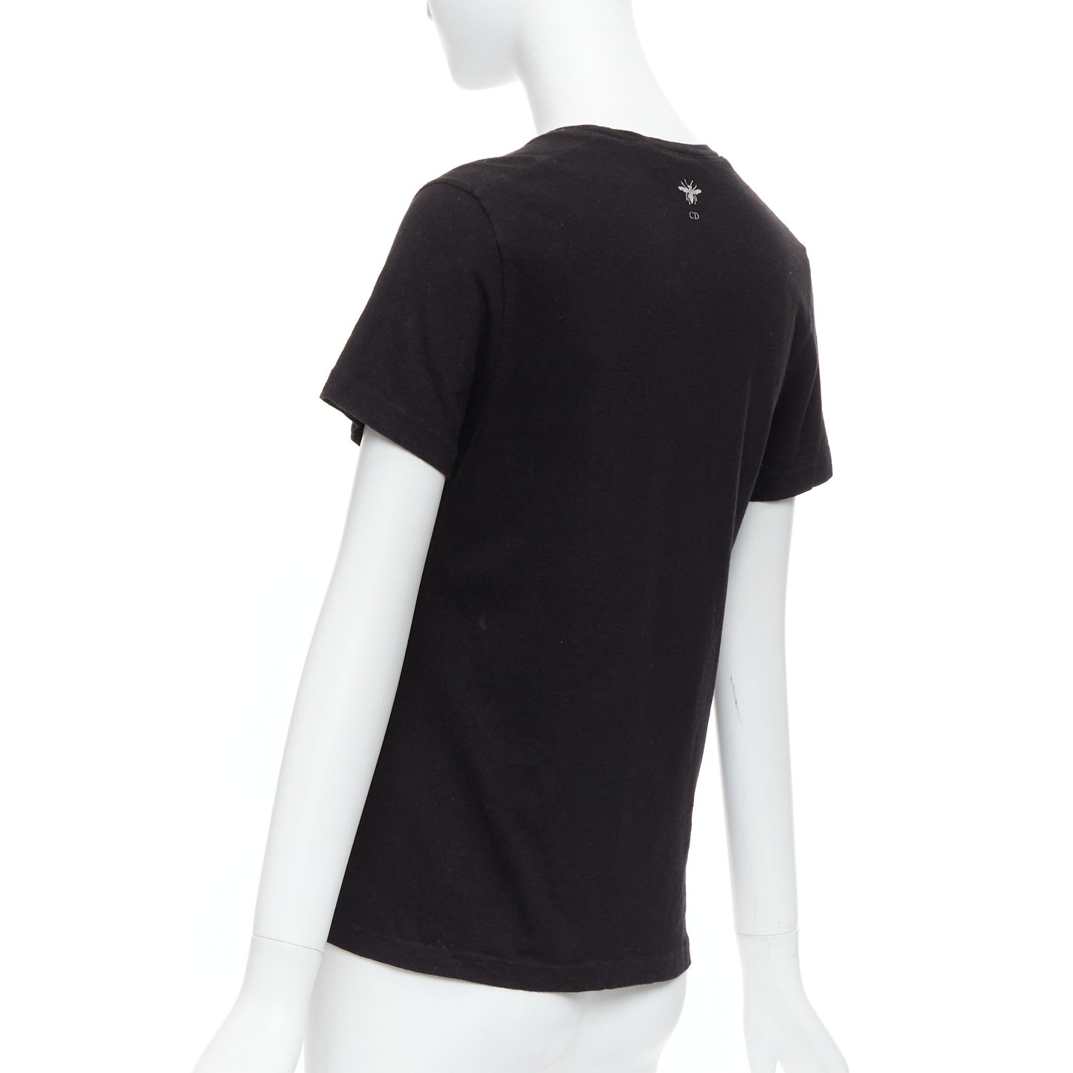 CHRISTIAN DIOR Addict black cotton linen grey speckle logo print tshirt XS For Sale 1