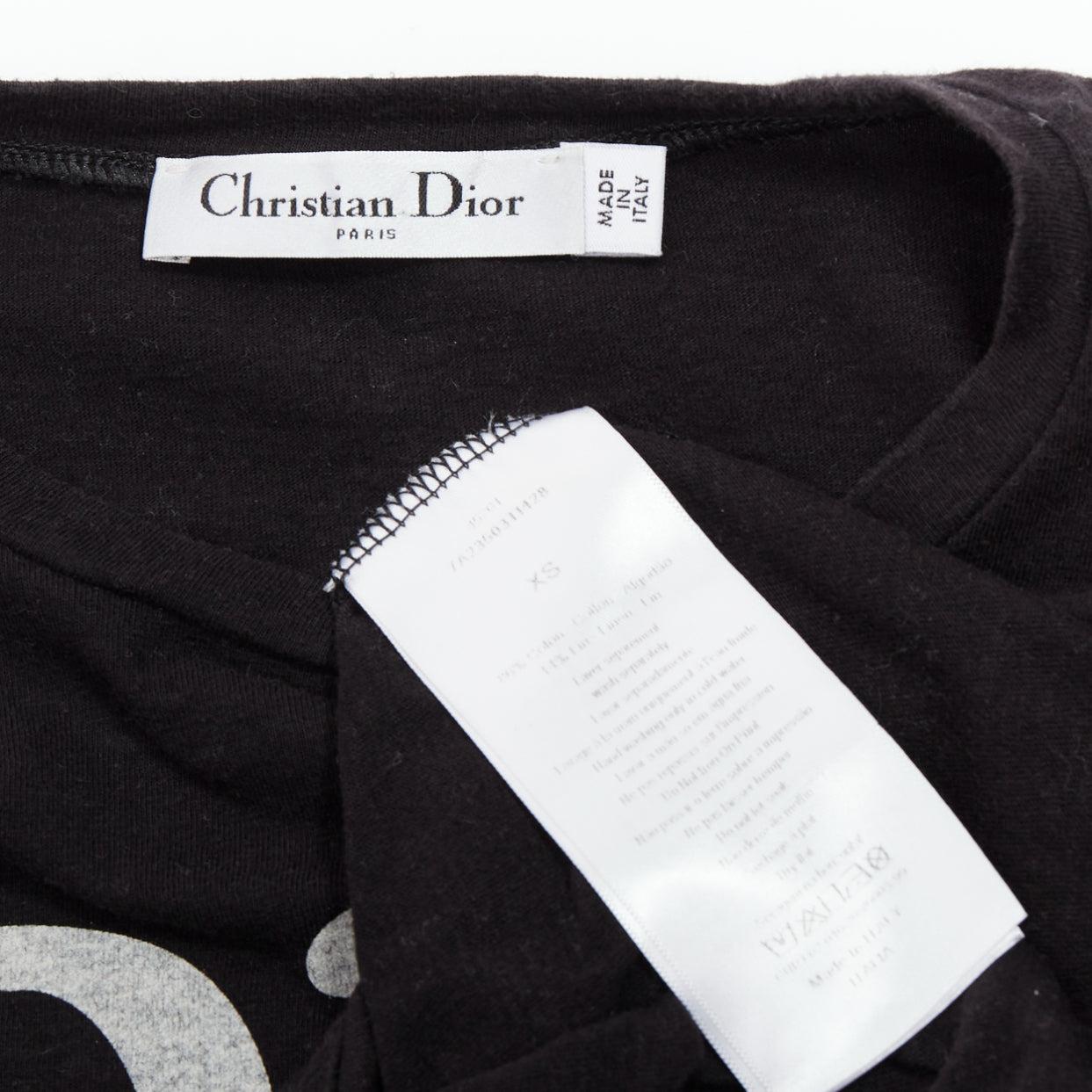 CHRISTIAN DIOR Addict black cotton linen grey speckle logo print tshirt XS For Sale 3