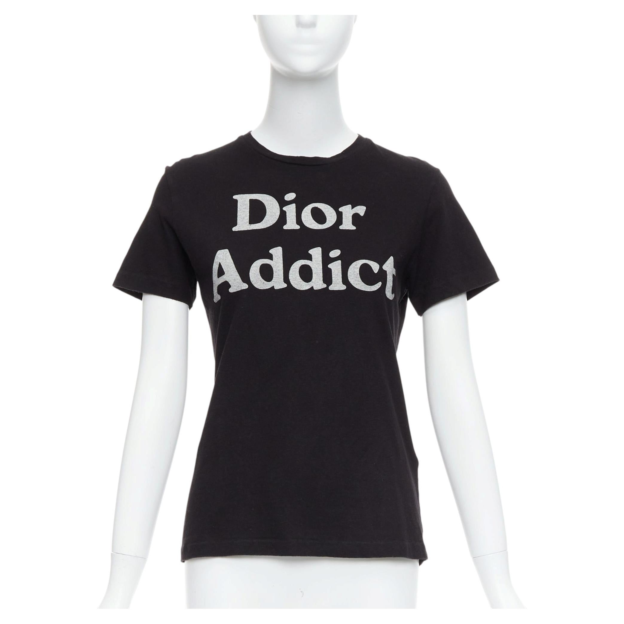 CHRISTIAN DIOR Camiseta Addict de algodón negro y lino gris con logo estampado XS