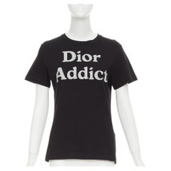 CHRISTIAN DIOR Addict black cotton linen speckle logo washed effect tshirt S