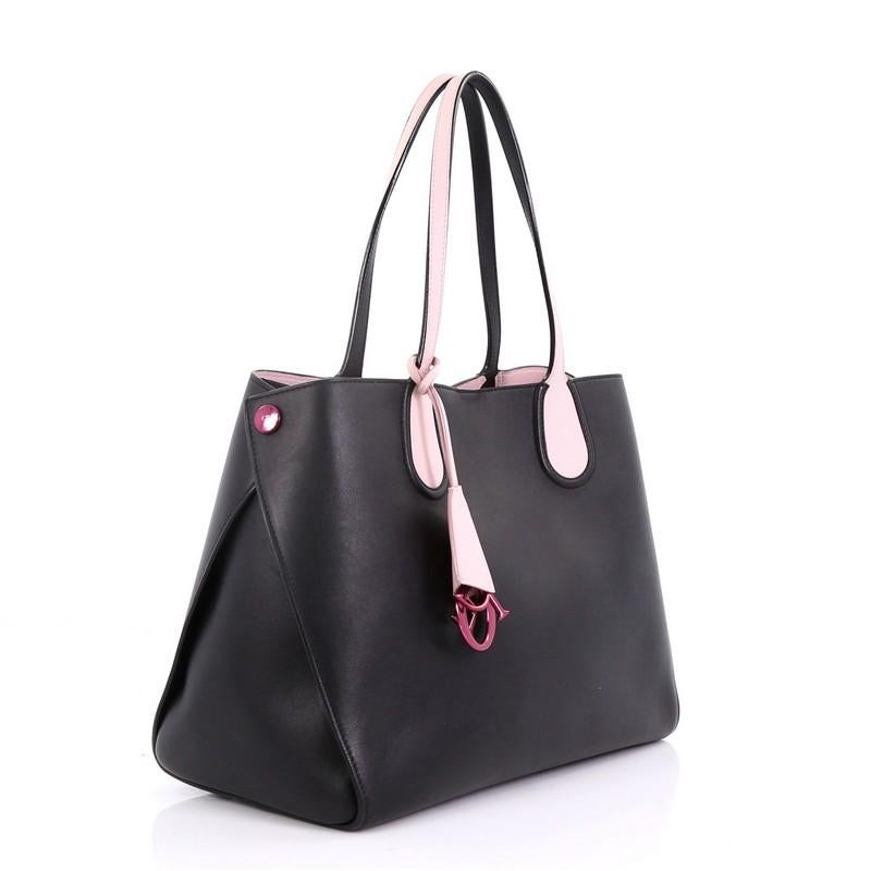 Black  Christian Dior Addict Shopping Tote Leather Small