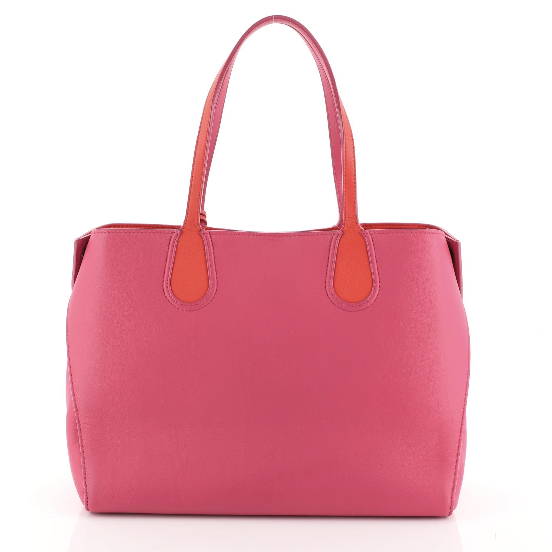 Pink Christian Dior Addict Shopping Tote Leather Small