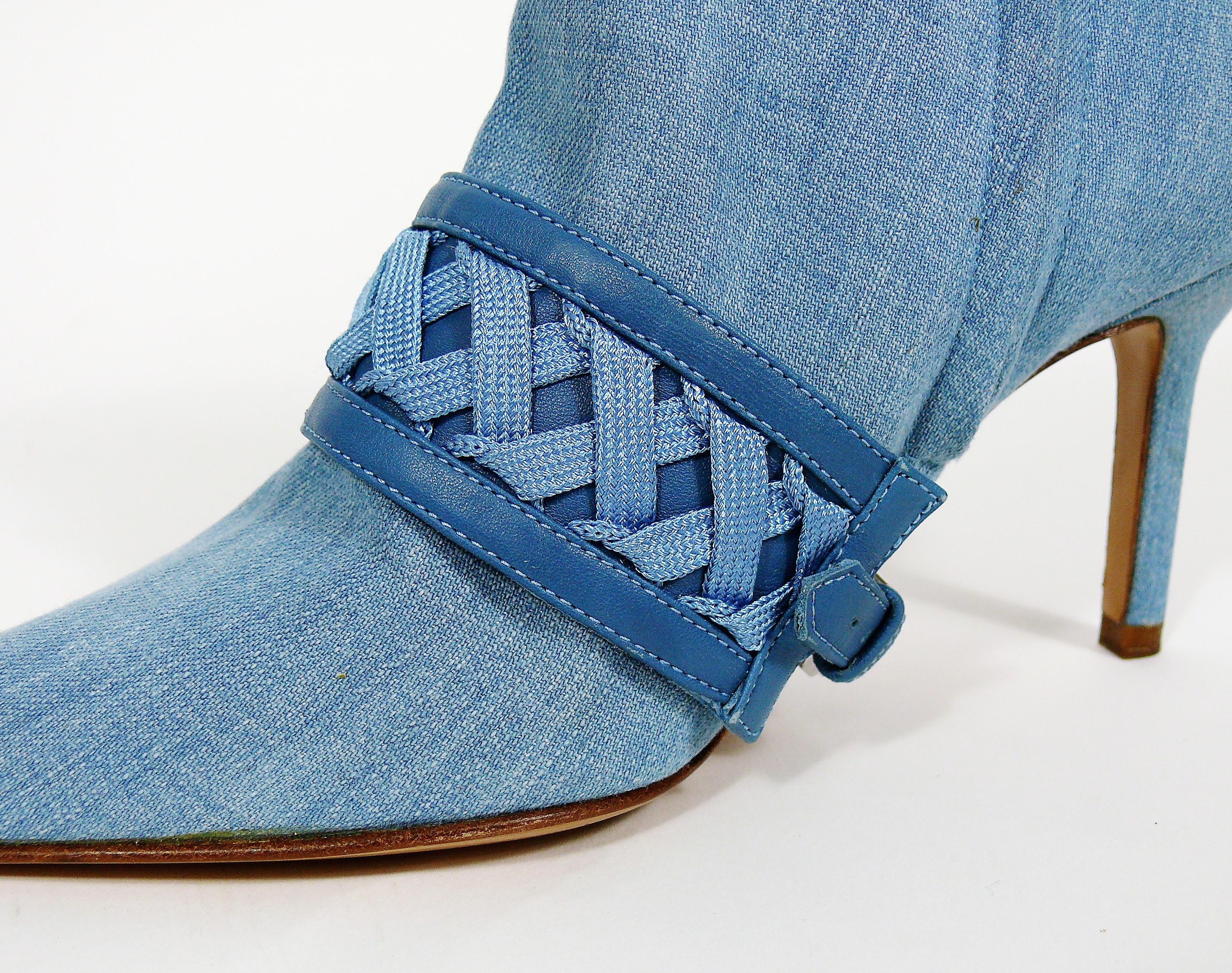 Blue Christian Dior Admit It Light Denim Corset Ankle Boots Size 37 1/2 C