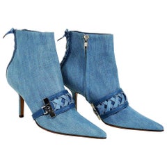 Christian Dior Admit It Light Denim Corset Ankle Boots Size 37 1/2 C