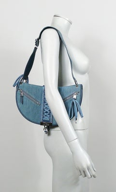 Christian Dior Admit It Light Denim Corset Saddle Shoulder Bag