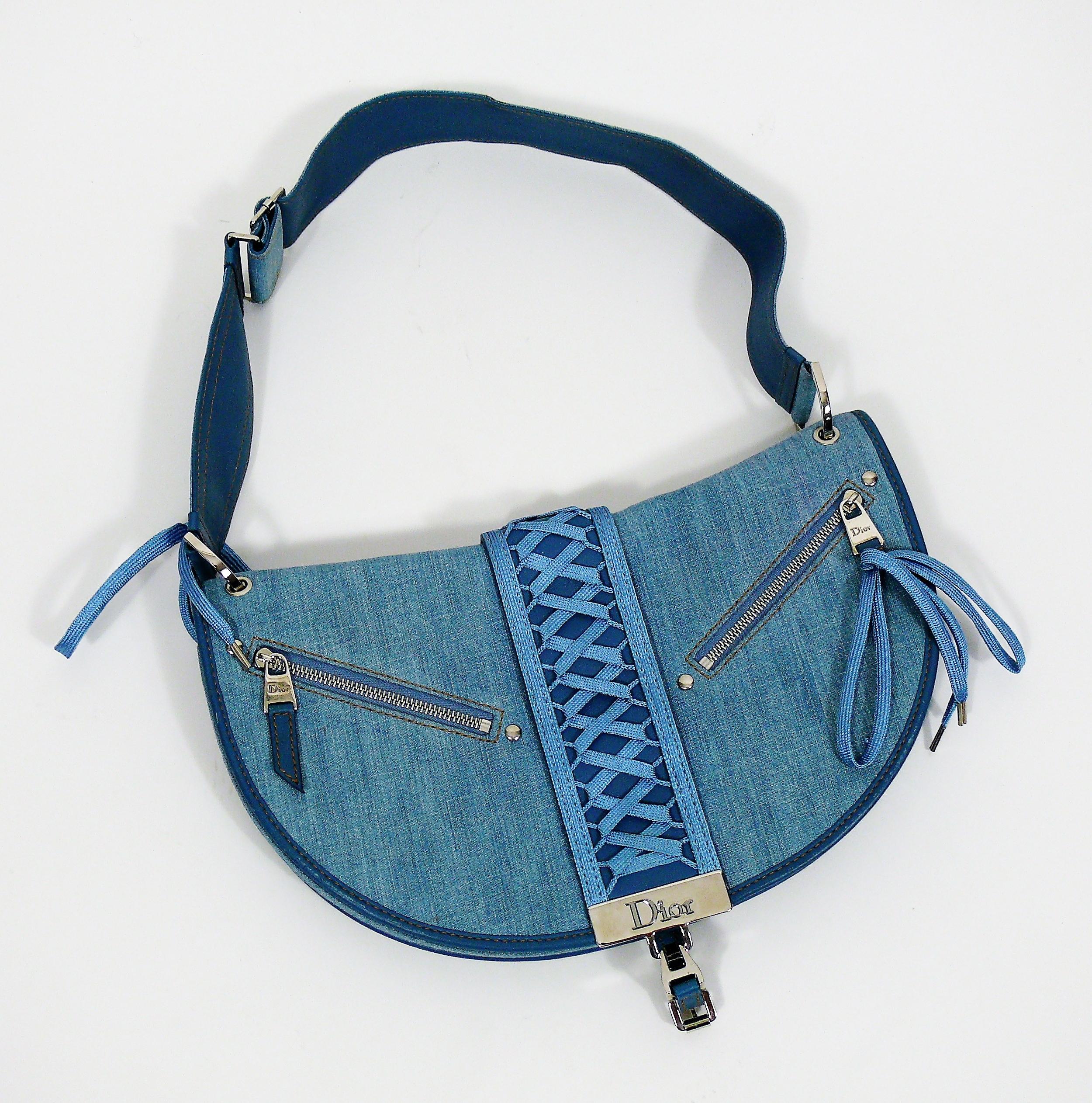 Blue Christian Dior Admit It Light Denim Corset Saddle Shoulder Bag