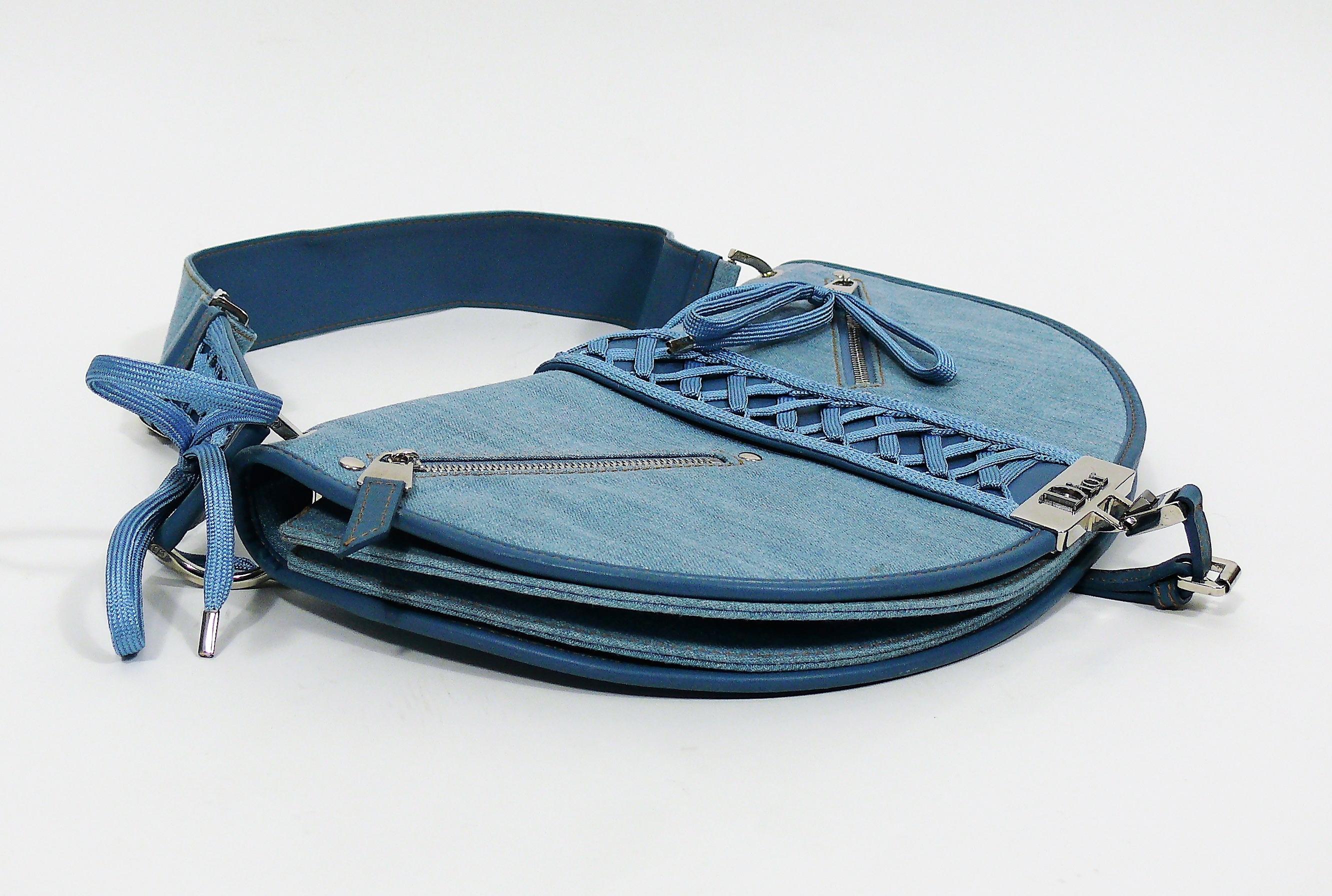 Women's Christian Dior Admit It Light Denim Corset Saddle Shoulder Bag
