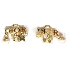 Christian Dior Alphabet with Star and Drop Pearl Small Clip On Earrings