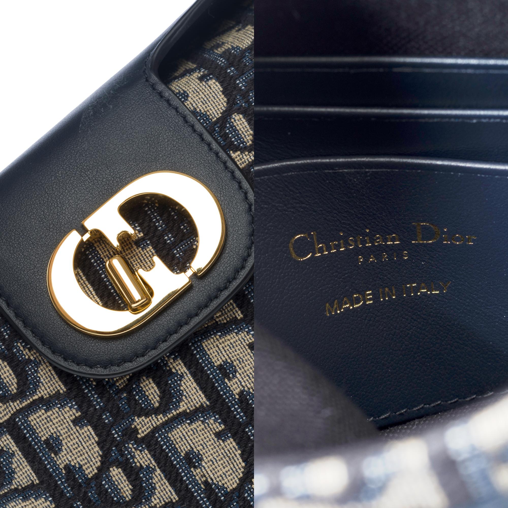 Christian Dior Montaigne mini sac seau ambré 30 en toile monogrammée bleu marine en vente 5