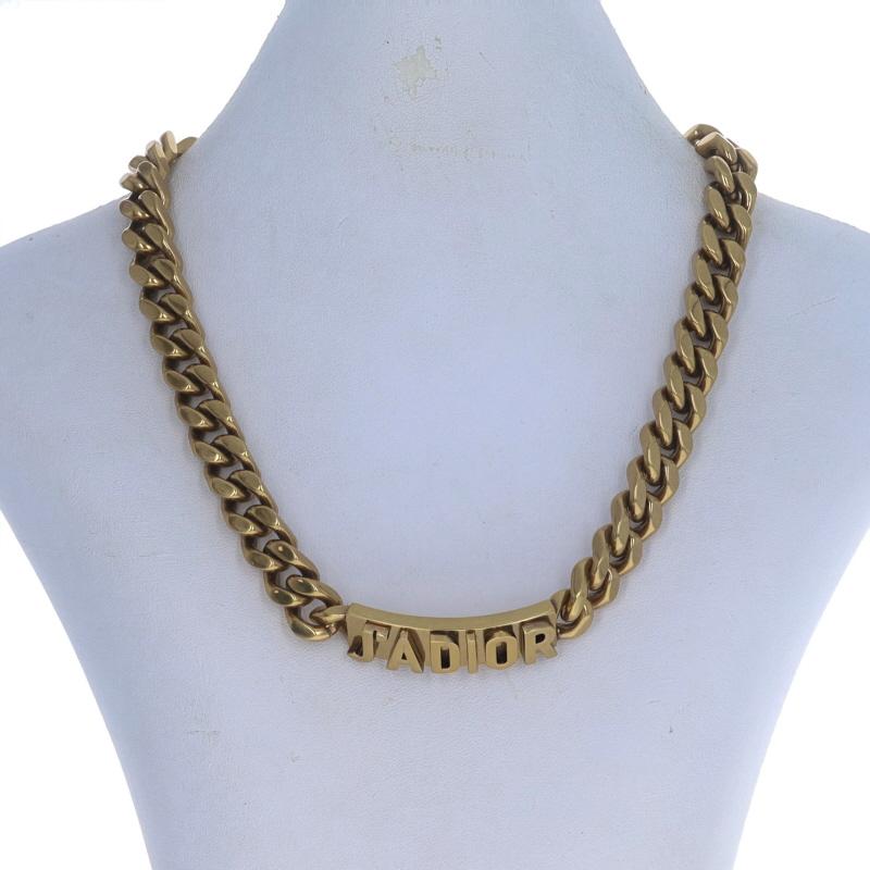 Retail Price: $800

Brand: Christian Dior
Collection: Antique Gold
Design: J'Adior ID Chain Choker

Metal Content: Brass

Style: ID Chain Choker
Chain Style: Diamond Cut Curb
Necklace Style: Chain
Fastening Type: Hook Clasp

Measurements

Item 1: