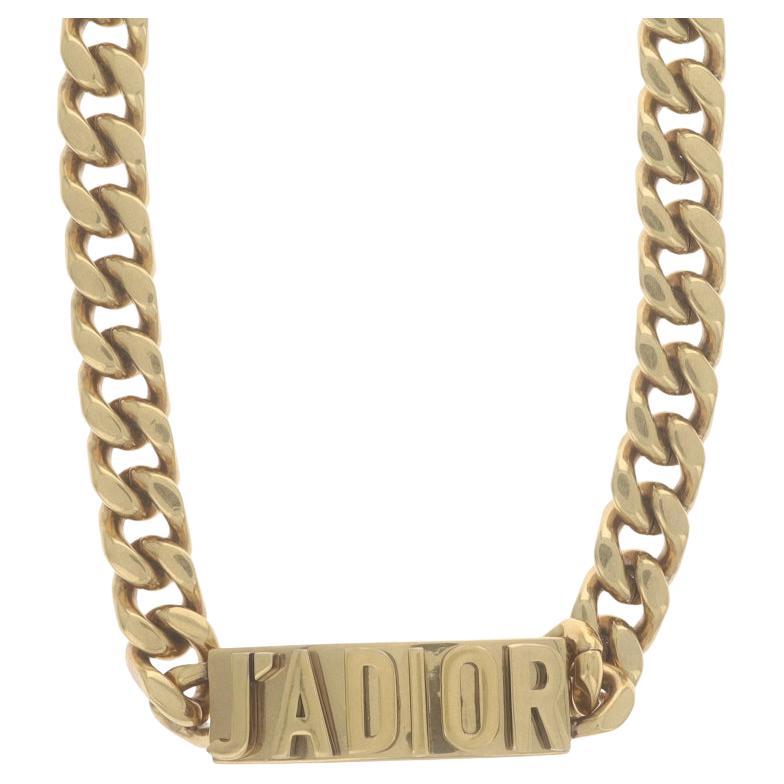 Christian Dior Antique Gold J'Adior ID Chain Choker Necklace - Brass Adjustable For Sale