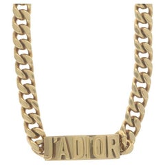 Christian Dior Antique Gold J'Adior ID Chain Choker Necklace - Brass Adjustable