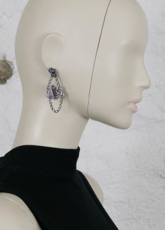 Christian Dior Antiqued Silver Toned Logo Leather Dangling Earrings