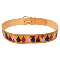 Christian Dior Argyle Print Canvas & Leather Belt circa 2004