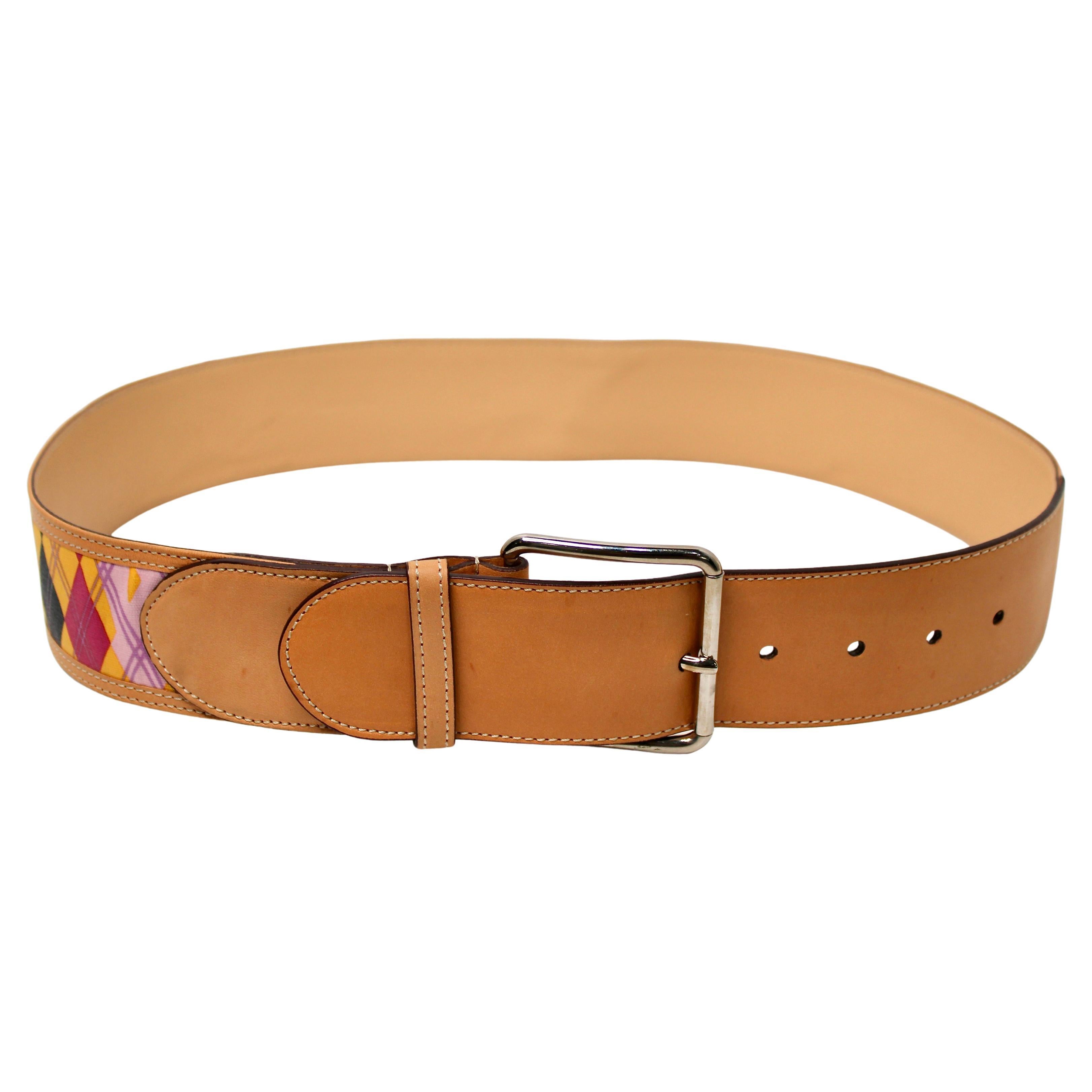 Christian Dior Argyle Print Canvas & Leather Belt circa 2004 For Sale