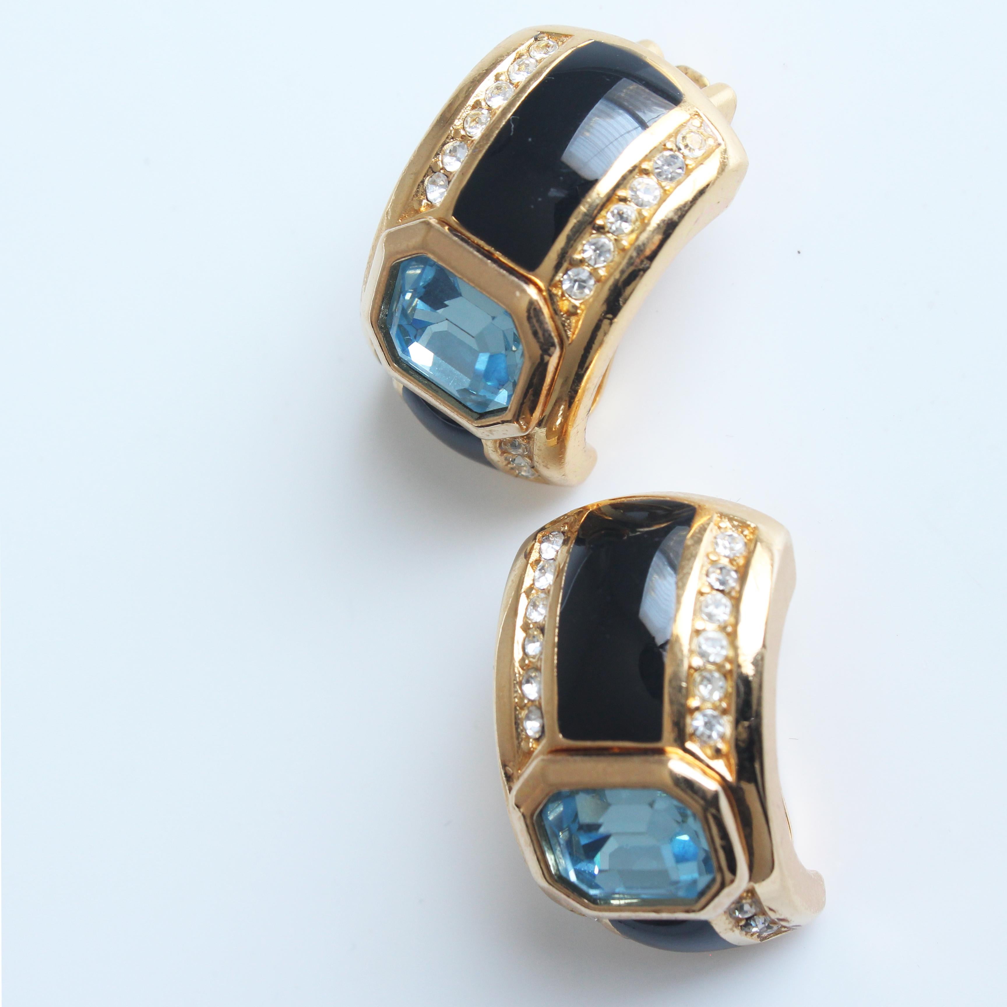 Christian Dior Art Deco Earrings with Faux Sapphire Topaz Crystals 1980s For Sale 7