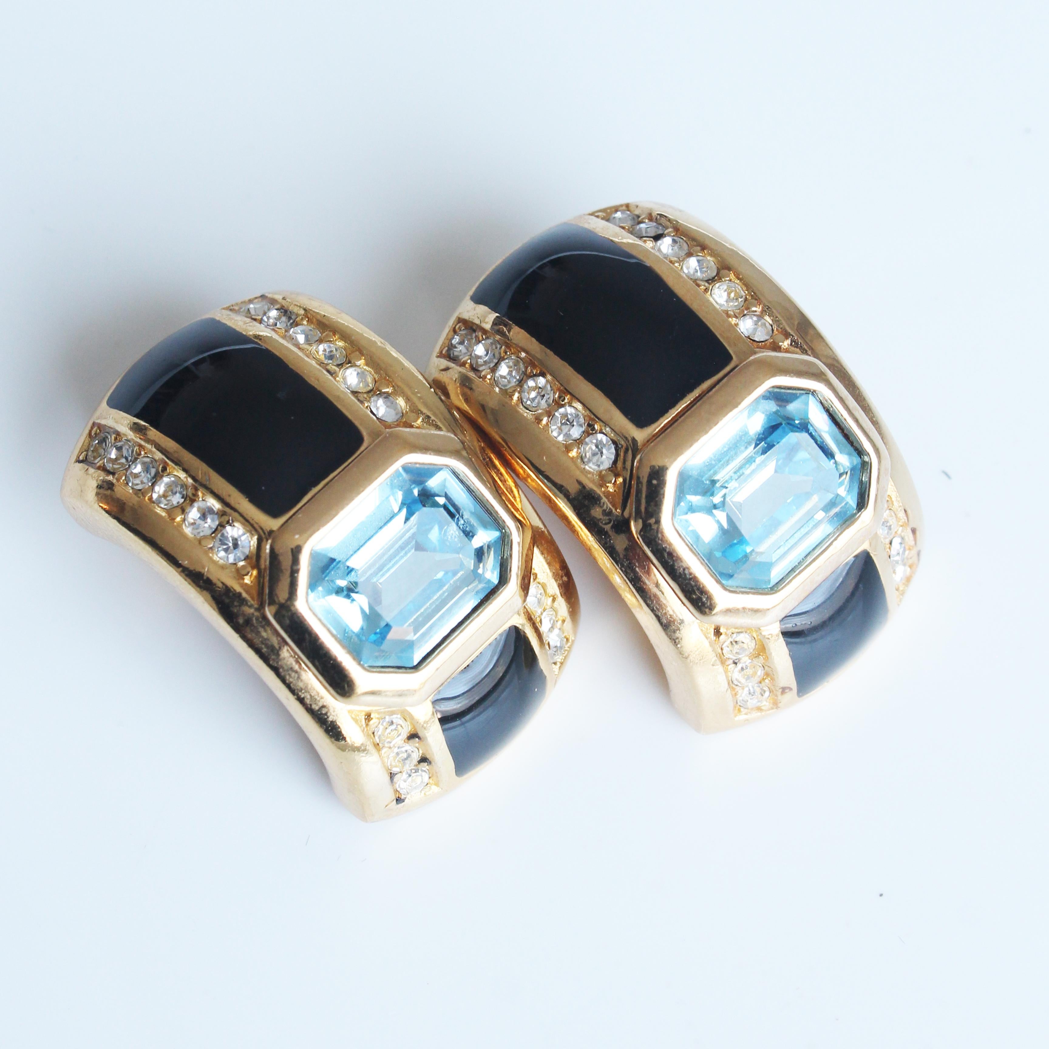 Christian Dior Art Deco Earrings with Faux Sapphire Topaz Crystals 1980s For Sale 10