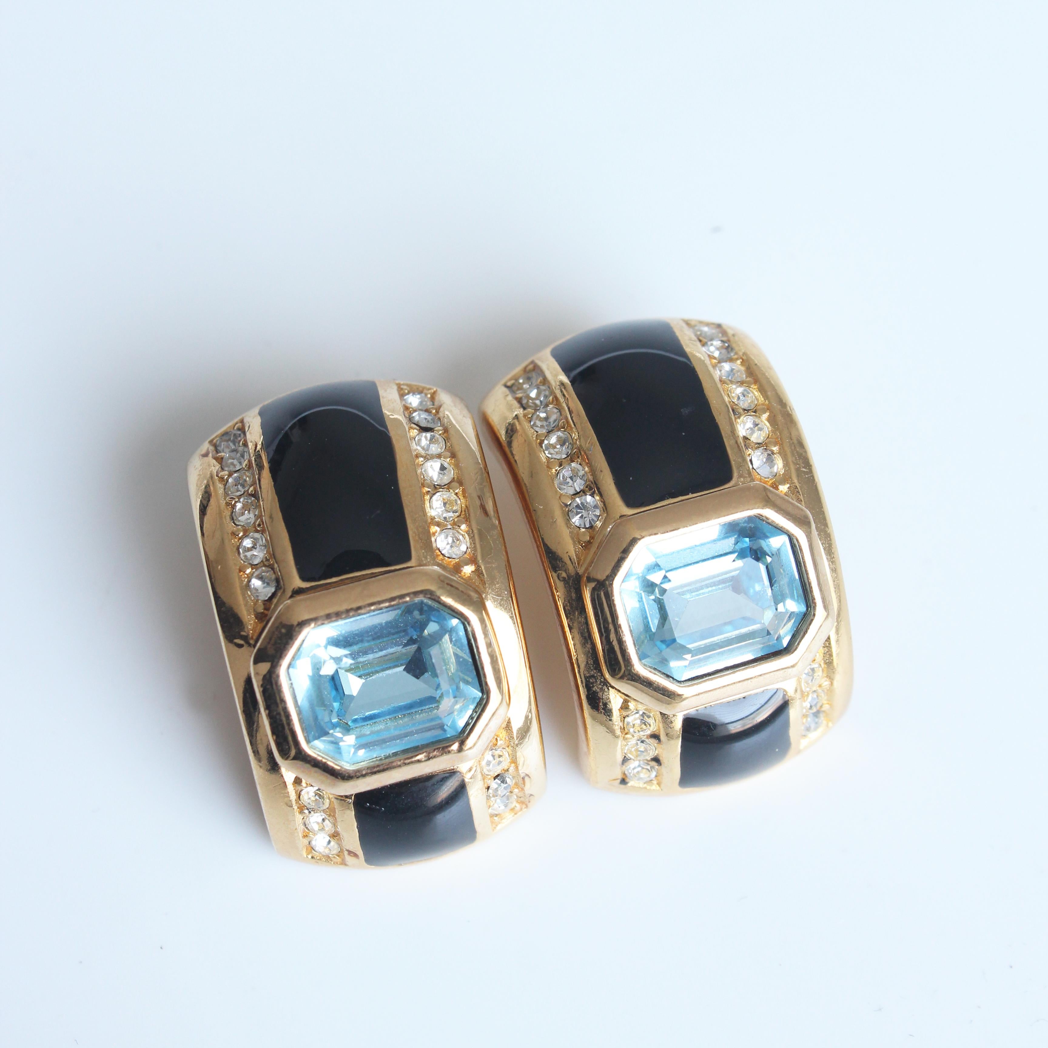 Christian Dior Art Deco Earrings with Faux Sapphire Topaz Crystals 1980s For Sale 11