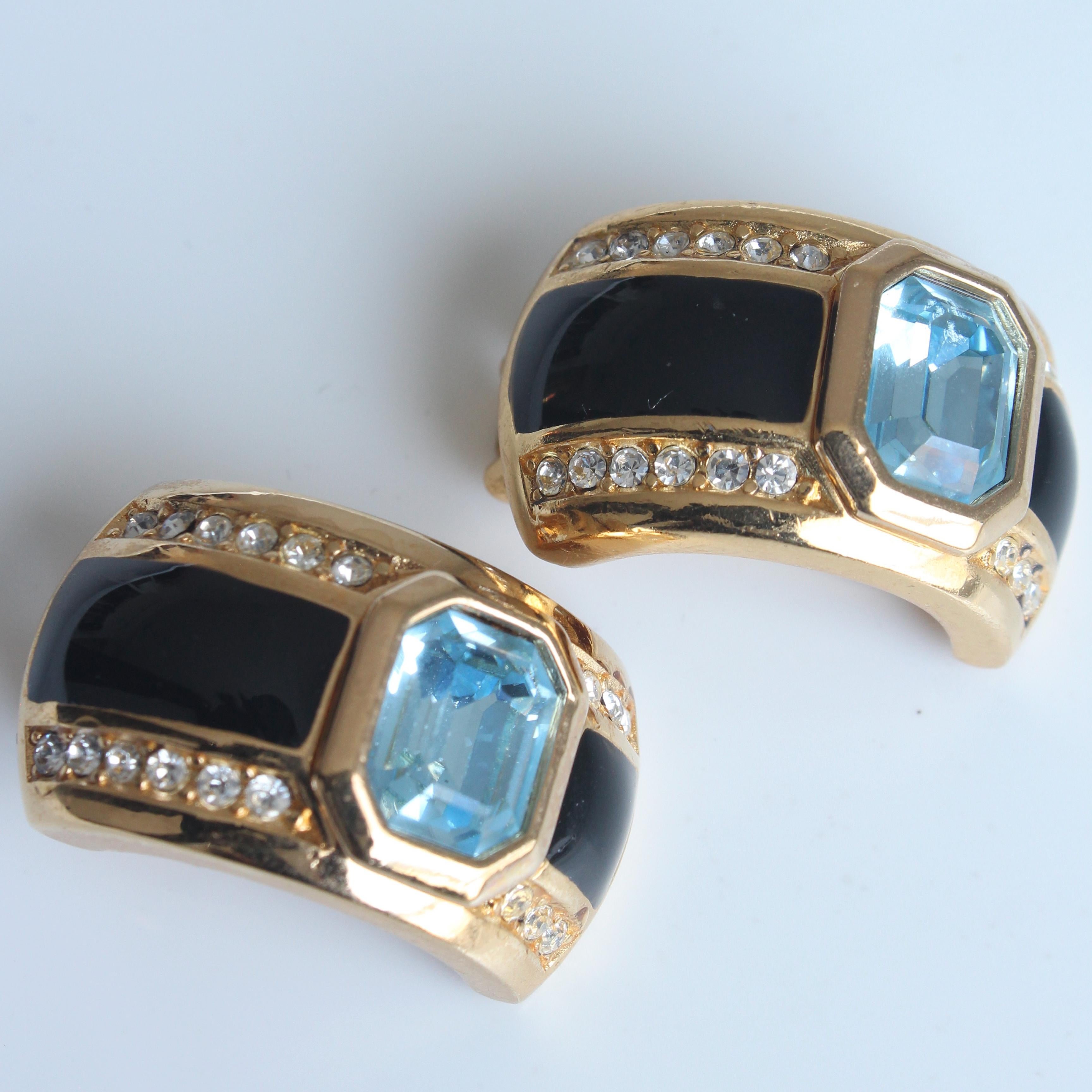 Christian Dior Art Deco Earrings with Faux Sapphire Topaz Crystals 1980s For Sale 5