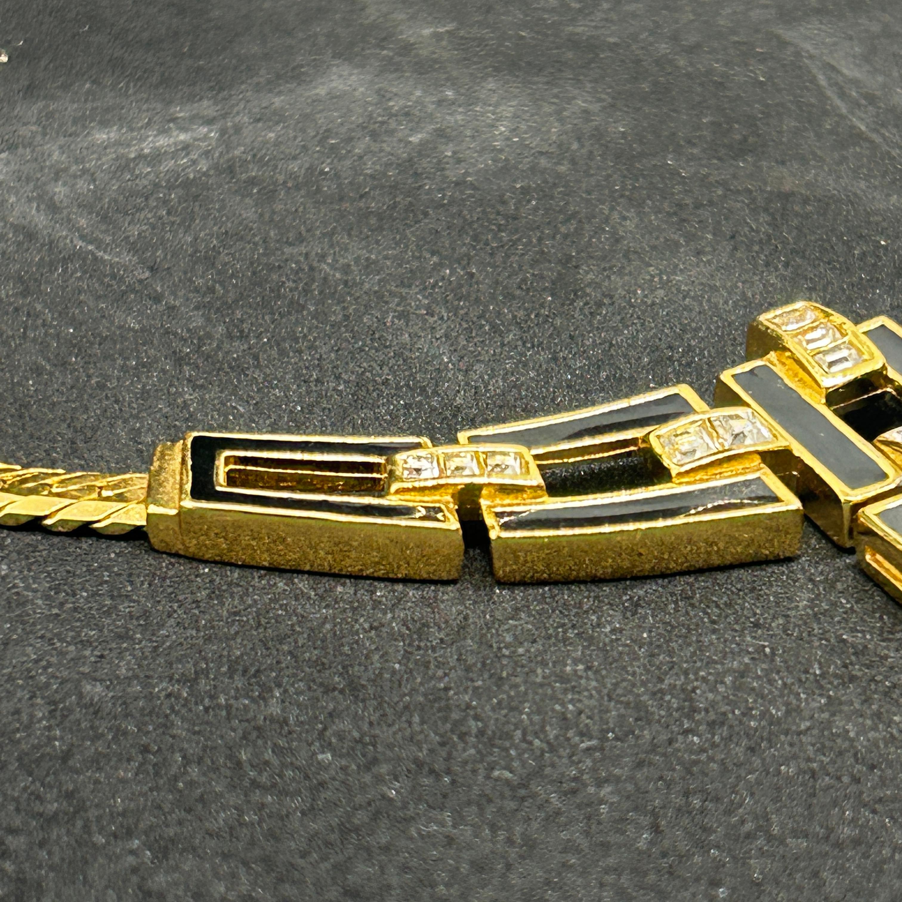 Baguette Cut A Christian Dior Art Deco Necklace with Blue Gemstone and Rhinestone For Sale