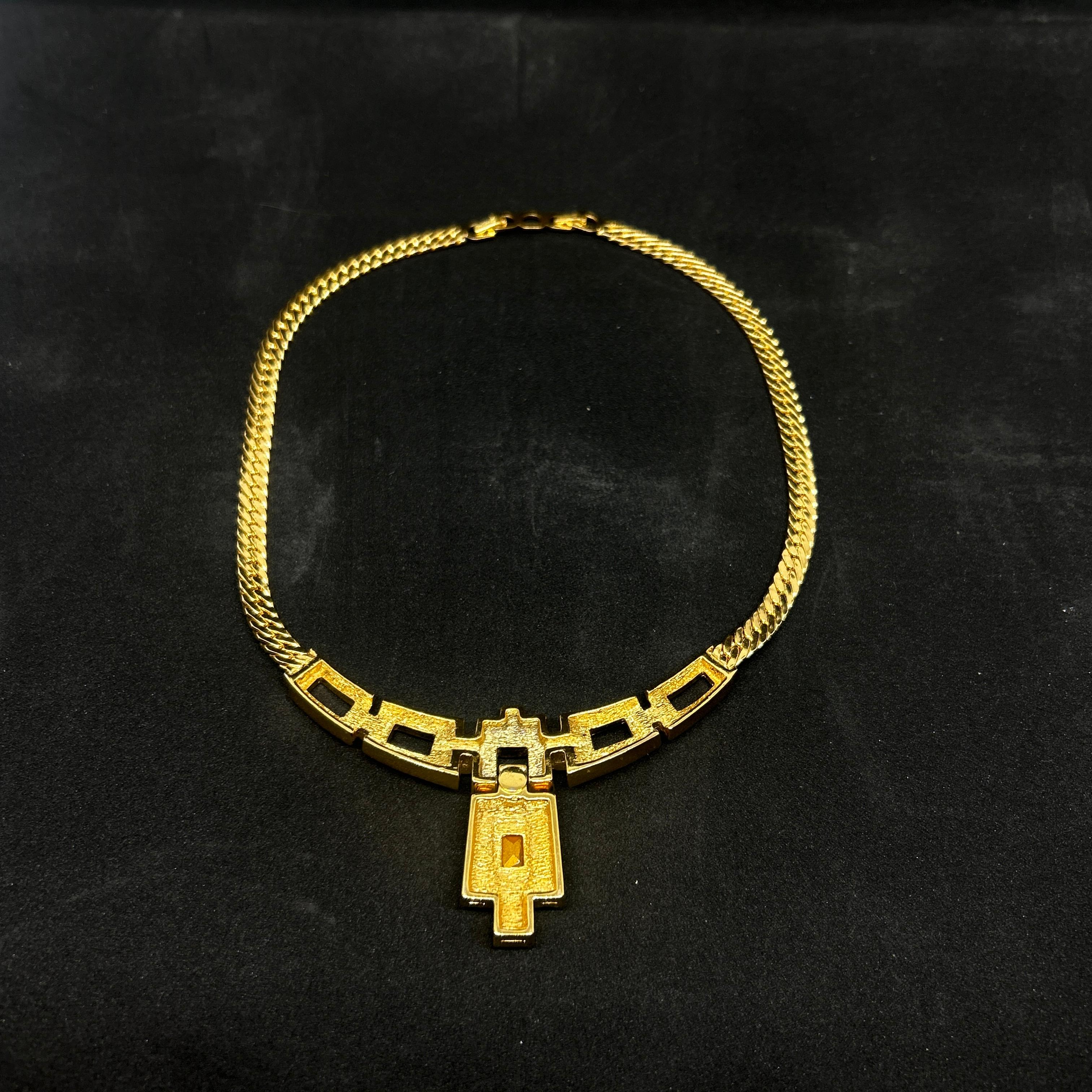 A Christian Dior Art Deco Necklace with Blue Gemstone and Rhinestone For Sale 2