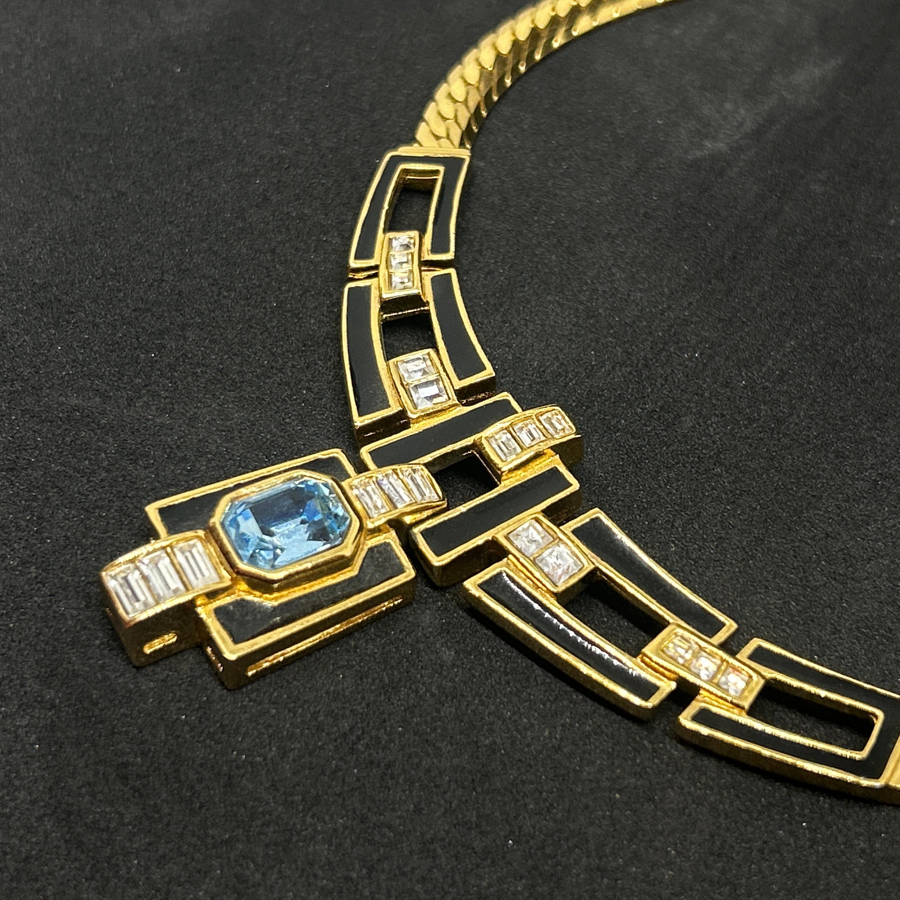 A Christian Dior Art Deco Necklace with Blue Gemstone and Rhinestone For Sale 3