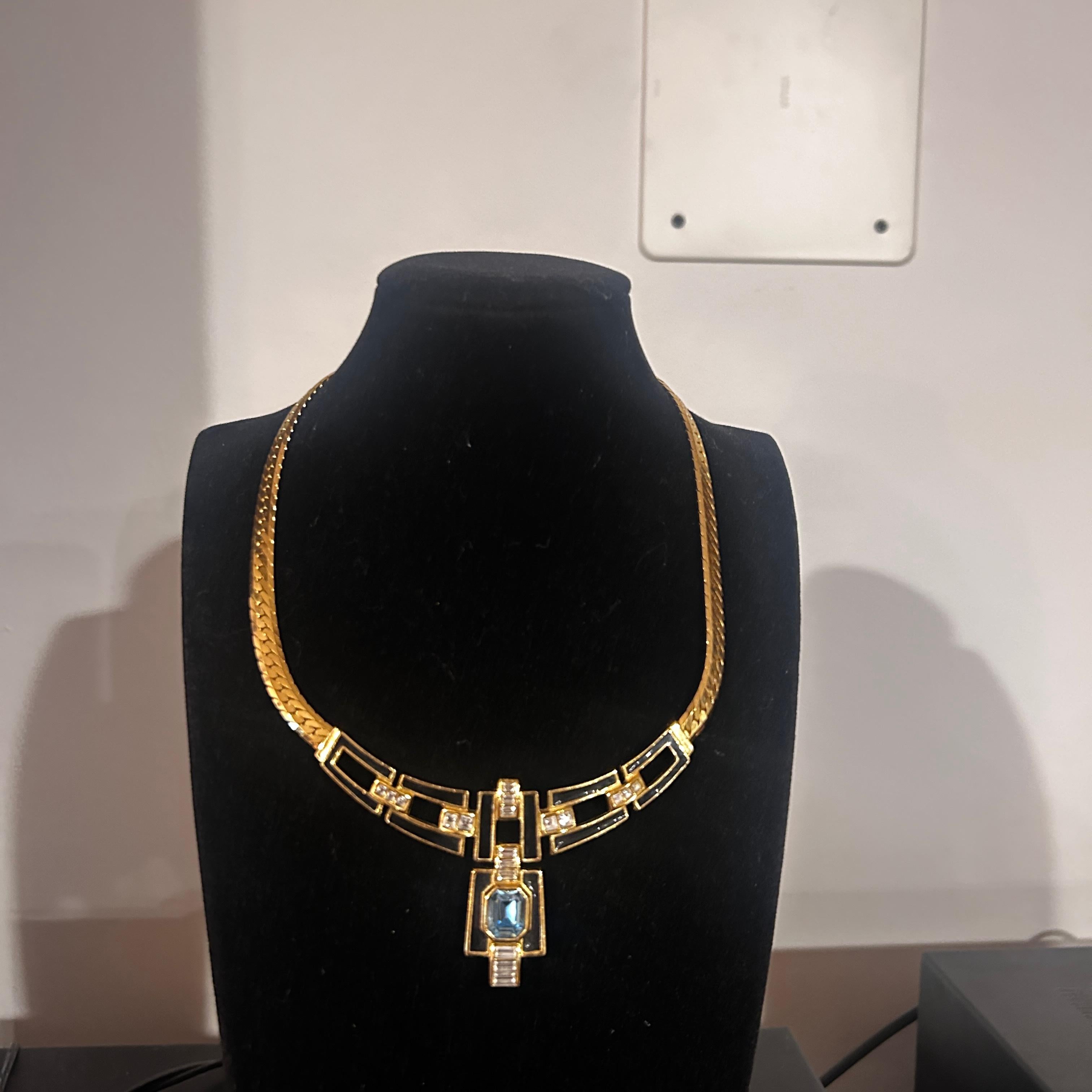 A Christian Dior Art Deco Necklace with Blue Gemstone and Rhinestone For Sale 4