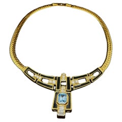 A Christian Dior Art Deco Necklace with Blue Gemstone and Rhinestone