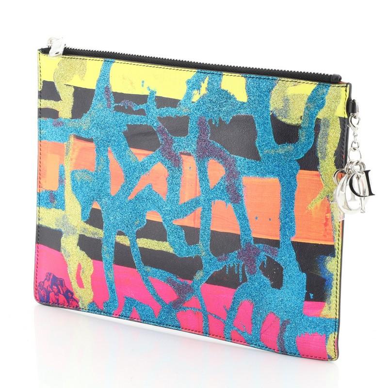 Christian Dior Art Zip Pouch Limited Edition Chris Martin Leather In Good Condition In NY, NY