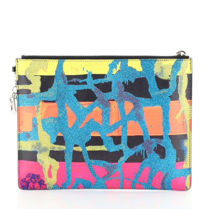 Women's or Men's Christian Dior Art Zip Pouch Limited Edition Chris Martin Leather
