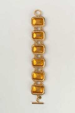 Christian Dior Articulated Bracelet in Gold Metal and Rhinestones