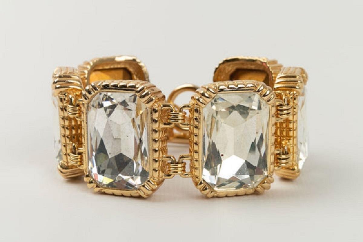 Christian Dior Gegliedertes Armband aus Goldmetall und Strasssteinen im Zustand „Hervorragend“ im Angebot in SAINT-OUEN-SUR-SEINE, FR